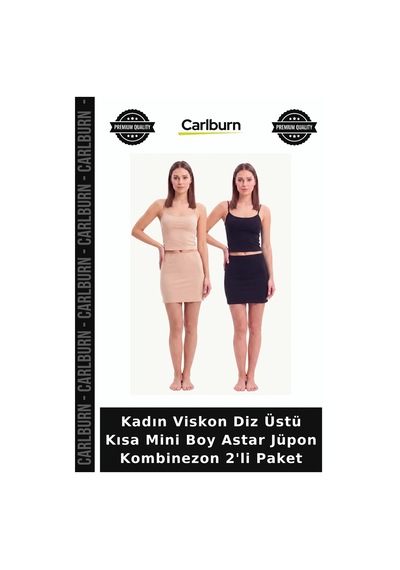 Carlburn Kadın Viskon Diz Üstü Kısa Mini Boy Astar Jüpon Kombinezon 2'li Paket Düzgün Hafif Günlük Siyah Ten Carlburn Kadın Viskon Diz Üstü Kısa Mini Boy Astar Jüpon Kombinezon 2'li Paket Düzgün Hafif Günlük Siyah Ten