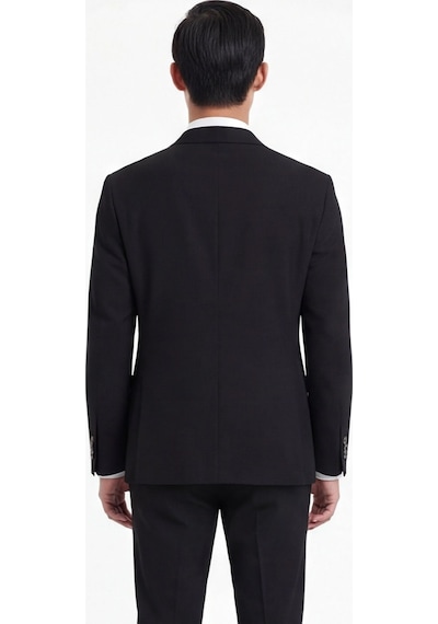 Sabri Özel Siyah Slim Fit 6 Drop Mono Yaka Modal Kumaş Lastikli Bel Astarsız Takım Elbise