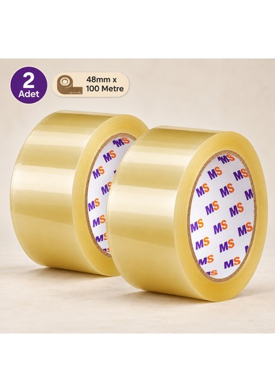 2 Adet Koli Bandı Şeffaf 45 Mm X 100 Metre Güçlü Yapışkanlı Paketleme Bantı Bantları Kopmayan