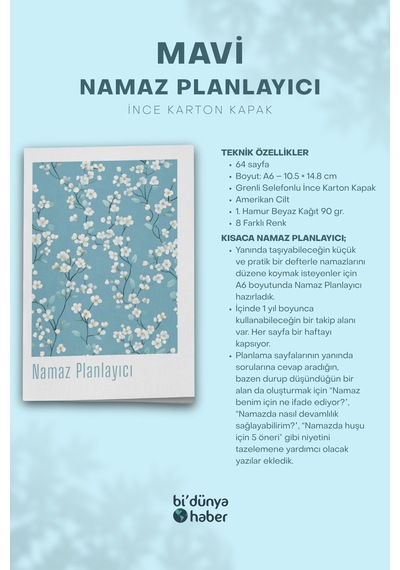 1 Yıllık Namaz Planlayıcı Defterim - Mavi Çok Renkli