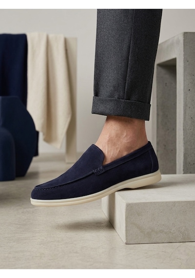 DMR Elegance Ba0252 %100 İçi Dışı Hakiki Deri Erkek Lacivert Süet Casual Loafer Termo Taban Ayakkabı Rekli