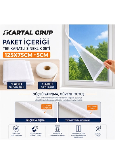 Kayra Tül Sineklik 125x75cm 5cm Pencere Tek Kanat
