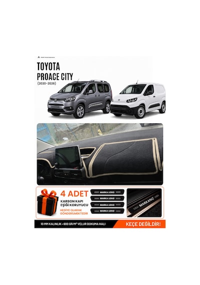 Toyota Proace Cıty 2020-2026 Uyumlu Torpido Örtüsü, Torpido Kılıfı - Siyah Bej
