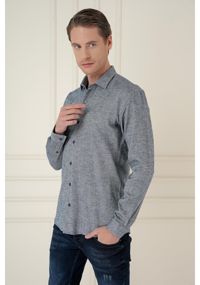 Efor Slim Fit Dokulu %100 Pamuk Lacivert Gömlek G 1584 Lacivert