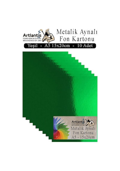 Metalik Aynalı Fon Kartonu 10 Lu A5 15x20 Cm 1 Paket Okul Sınıf Dekoratif Pırıltılı Folyo Kağıt Dekoratif Anasınıfı Kreş Yeşil