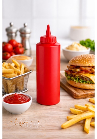 Sosluk Sıkma Şişesi 3 Adet 250 Ml Bpa Free Ketçap Sos Şişesi Endüstriyel Kullanım Kırmızı