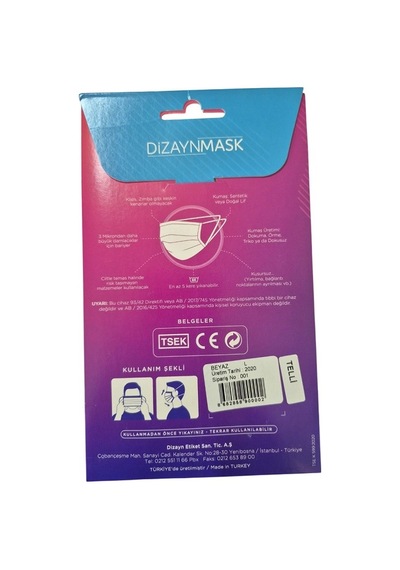 Dizaynmask Gümüş İyonlu Yıkanabilir Maske Beyaz - L