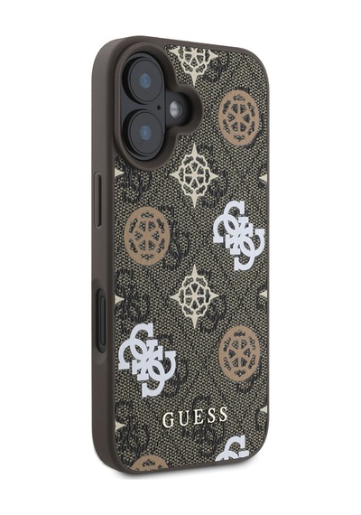 Apple Uyumlu iPhone 16 Plus Kılıf Guess Lisanslı Magsafe Şarj Özellikli 4g Desenli Yazı Logolu Peony Kahverengi