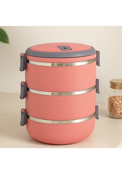 3'lü Sefer Tası Saklama Kabı 1.8 L Koyu Pembe Çr