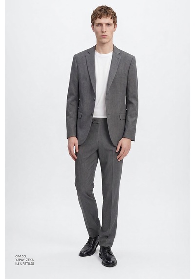 AC&Co / Altınyıldız Classics Erkek Grı Slim Fit Dar Kesim Mono Yaka Takım Elbise Gri