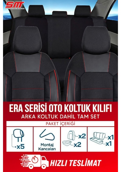 Era Serisi Universal Oto Koltuk Kılıfı Siyah-kırmızı