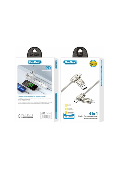 Go Des Gd-uc832 4in1 Pd Çoklu Usb-a + Type-c To Type-c + Lightning Şarj Ve Data Kablosu Gri