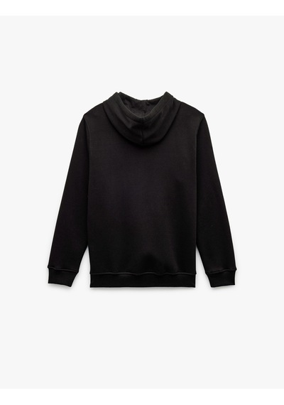 Koton Şardonlu Regular Fit Kapüşonlu Fermuarlı Uzun Kollu Kanguru Cepli Sweatshirt Siyah 7wam70004mk