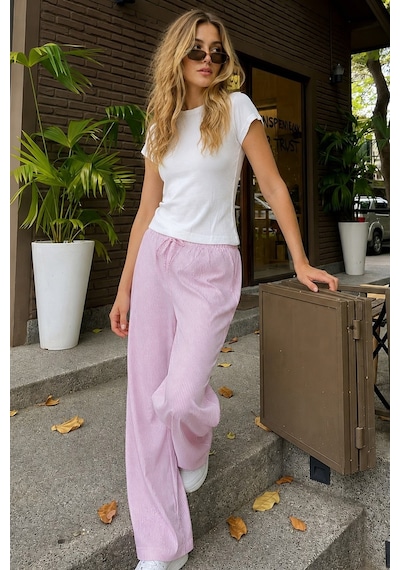 Siyah İnci Üst Pamuklu Fitilli Kaşkorse T-shirt İnce Soft Örme Pijama Takımı 8047 Pembe Çizgili Siyah İnci Üst Pamuklu Fitilli Kaşkorse T-shirt İnce Soft Örme Pijama Takımı 8047 Pembe Çizgili