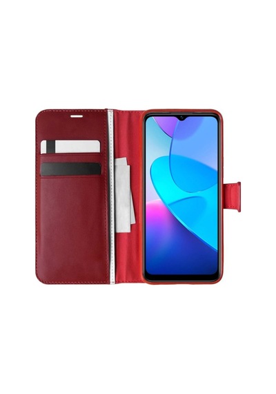 Vivo Y16 Kılıf Kapaklı Standlı Kartlıklı Korumalı Kırmızı Kırmızı