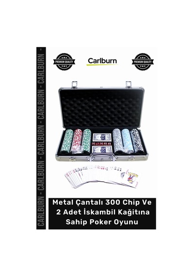 Poker Casino Oyun Seti Metal Çantalı 300 Chip 2 Adet İskambil Kağitına Sahip Poker Oyunu