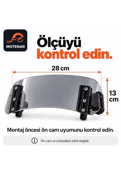 Motenar Füme Ön Cam Deflektörü 28 Cm Asansörlü Ayarlanabilir 1 Adet