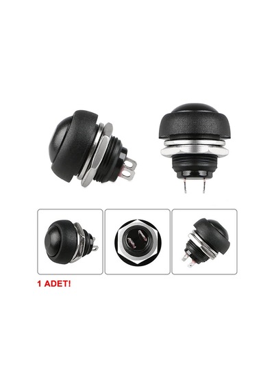 12mm Pbs-33b 2 Pin Push Buton Siyah On Off 1a 250v Mini Yuvarlak Su Geçirmez Anahtar Momentary Switch