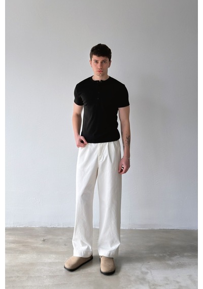 Flaw Düğmeli Basic Tişört-29164 Siyah