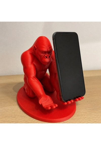 3d Baskı Goril Telefon Tutucu - Kaslı Goril Masaüstü Telefon Standı-kırmızı