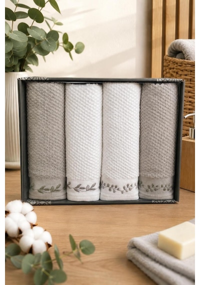 Özdilek Foglia Yeşil -beyaz 4'lü Kutulu El Ve Yüz Havlusu 50x90 Cm Çok Renkli