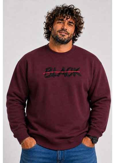 Starbattal Erkek Büyük Beden Sıfır Yaka 3ip Sweat Black 24202 Murdum-2854 Mürdüm