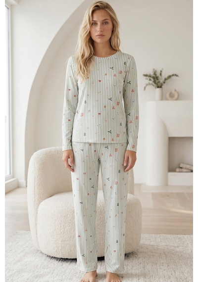Siyah İnci Pamuklu Likralı Örme Pijama Takım26240338 Yeşil
