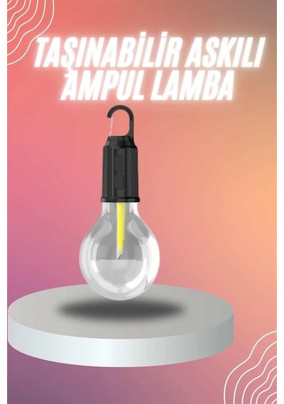 Şarjlı Dekoratif Kamp Lambası Askılı Ampul Led Işık Type-c Girişli Siyah