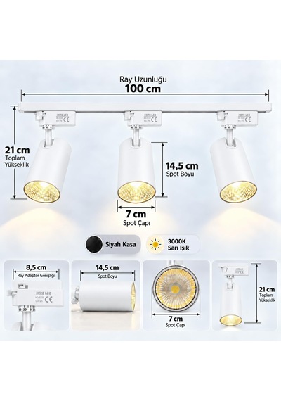 30w Led Ray Spot Seti 3'lü Beyaz Kasa 3000k Sarı Işık 2700 Lümen 1 Metre Ray Dahil Ayarlanabilir Başlıklı Cob Led Mağaza Vitrin Ofis Ve Ev Aydınlatma Seti Diğer 30w Led Ray Spot Seti 3'lü Beyaz Kasa 3000k Sarı Işık 2700 Lümen 1 Metre Ray Dahil Ayarlanabilir Başlıklı Cob Led Mağaza Vitrin Ofis Ve Ev Aydınlatma Seti Diğer