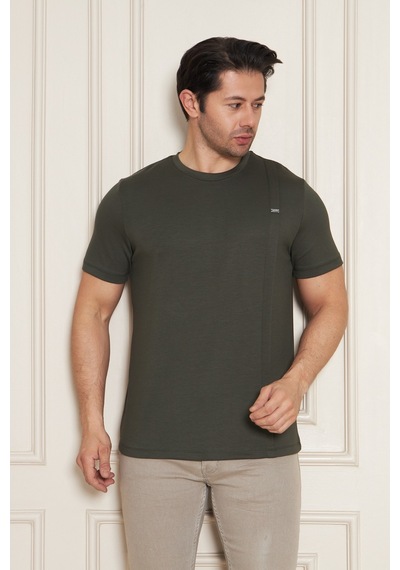 Erkek Jeuss Oysho Kumaş Sıfır Yaka Haki Tshirt