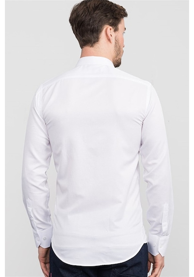 Tudors Modern Slim Fit Dar Kesim Armürlü Erkek Gömlek-13392 Beyaz