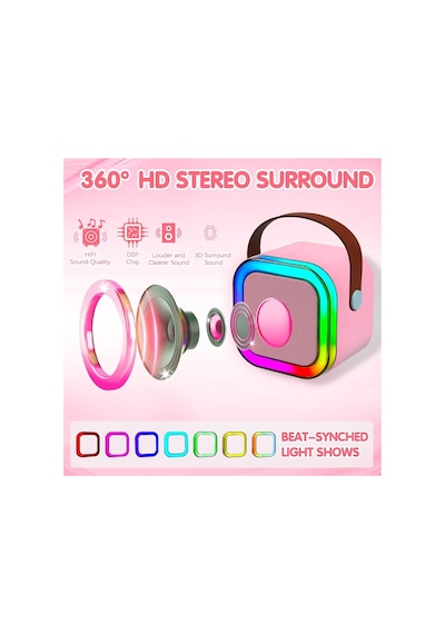 K12 Karaoke Mikrofonlu Bluetoth Hoparlör 5w Kablosuz Mikrofonlu Speaker Rgb Led Işıklı Sd Kart Usb