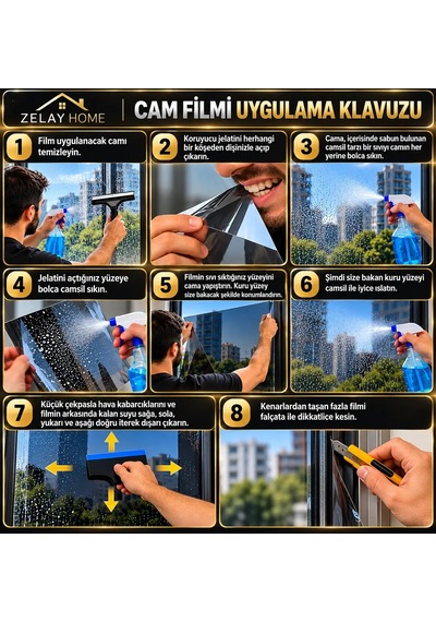 Zelayhome Seramikli Siyah Cam Balkon Filmi 100 CM X 3 M