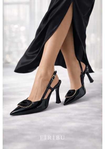 Firibu Premium Sivri Burun Stiletto Topuklu Kadın Ayakkabı Şık Abiye Davet Gece Modeli Arıcı-cbell Siyah
