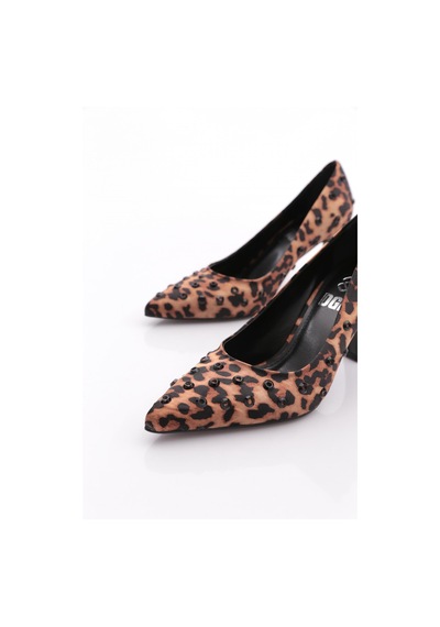 Dgn 8778 Kadin Zimbali Topuklu Ayakkabi Leopar