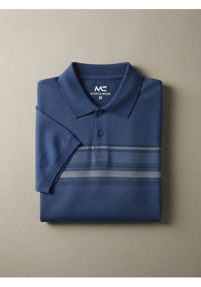 Maccali Erkek İndigo Göğüs Çizgili Polo Yaka Tişört