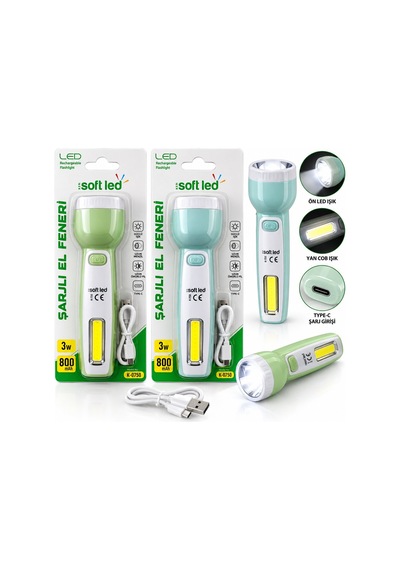 Softled K-0750 2in1 Şarjlı El Feneri Usb Ve Type-c 2w Led Ve 1w Cob Led