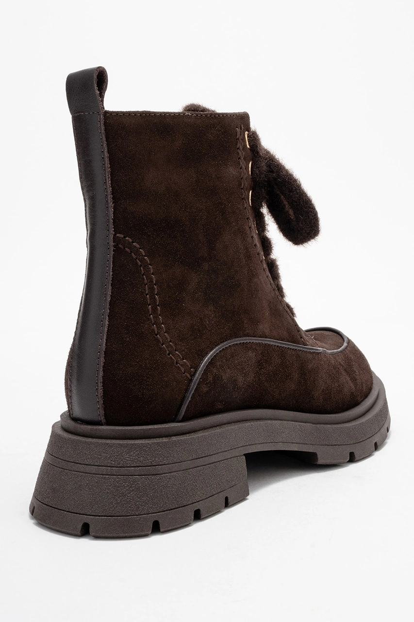 Luvishoes Luvi Shoes Mına Kahverengi Süet Hakiki Deri Kadın Postal Bot Süet Kahve