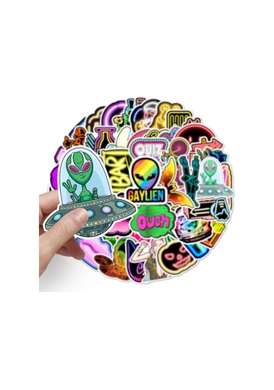 Cajuart 50 Adet Tekrarsız Neon Tarz Pvc Sticker Süs 010
