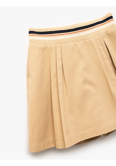 Koton Pamuklu Gabardin Yüksek Bel Çizgili Pileli Şort Etek Bej 5skg40137aw Ekru