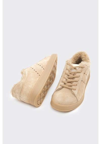 Derinet Hakiki Deri Comfort Taban Kürklü Kadın Sneaker Bej Süet Bej Süet