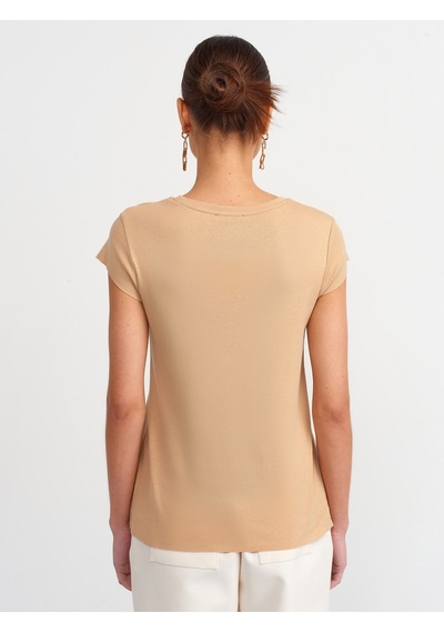 Dilvin Bisiklet Yaka T-shirt 101a30719 Bej