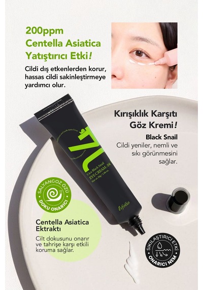 Esfolio Siyah Salyangoz Özü İçeren Onarıcı Göz Kremi Esfolio Cica Black Snail Eye Cream 30 G
