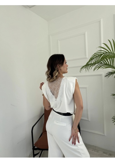 Keymoda Kadın Arkası Dantel Detaylı Basic Tshirt Ekru