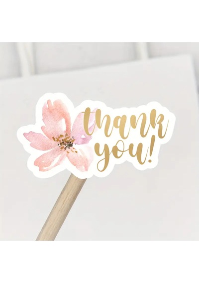 Store 200 Adet Suluboya Tarzı Pembe Çiçekli "thank You" Yazılı Paketleme Teşekkür Etiketi 3.81x2.03cm Çok Renkli