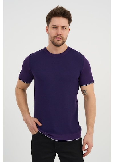 Alexander Gardi Alexandergardı Bisiklet Yaka Kolları Şeritli Triko T-shirt 1243 Mor