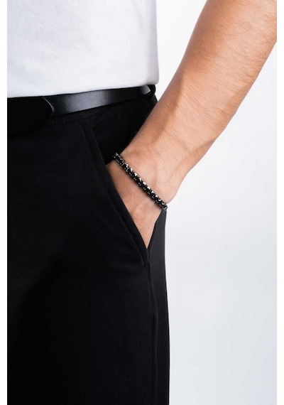 Siyah Taşlı Siyah Rodyum Kaplama Gümüş Unisex Su Yolu Bileklik 77228758