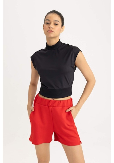 DeFactoFit Crop Dik Yaka Sporcu Kısa Kollu Ağır Kumaş Tişört B8966AX24SMBK81