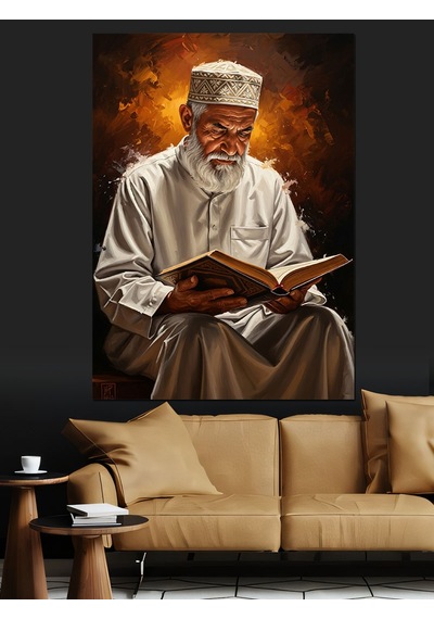 Ahşap Tablo Kitap Okuyan Bilge Yaşlı Adam