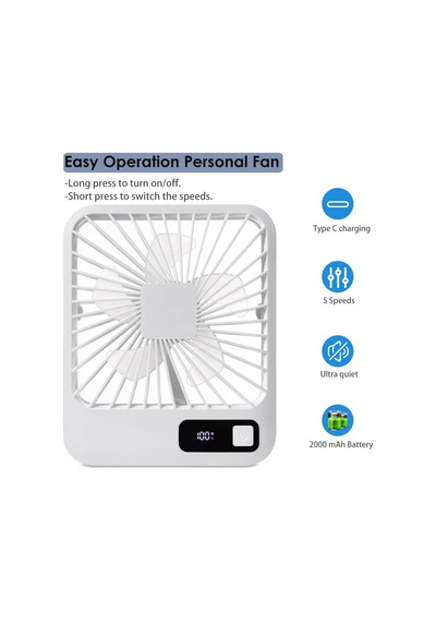 Masaüstü Şarjlı Fan 5 Hız Kademeli Ultra Ince Led Şarj Göstergeli Asılabilir Vantilatör Serinletici Mini Klima